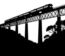 Train Crossing Bridge Silhouette Vector