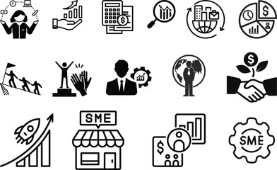 SME icon, business growth icon, financial chart icon, startup icon, rocket growth icon, business team icon, teamwork success icon, entrepreneur icon, finance management icon, accounting icon, marketin