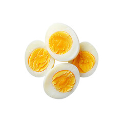 Four Halved Hard-Boiled Eggs Isolated on Black Background