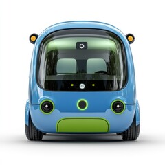 Futuristic, compact, electric vehicle.  Modern, eco-friendly,  and small.  Features rounded exterior,  and pastel colors