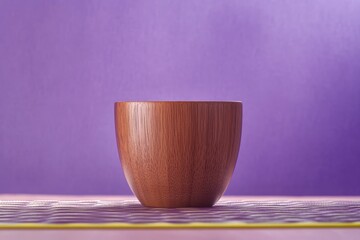 Wooden bowl against a vibrant purple background.