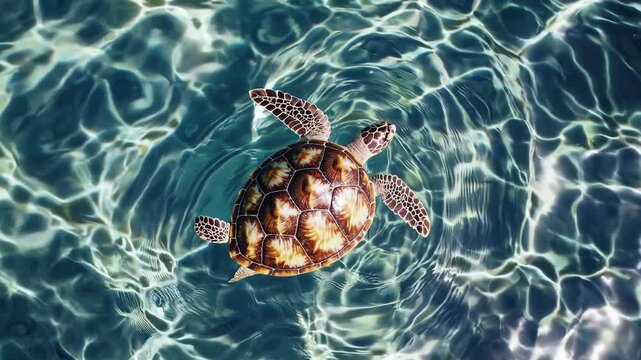 Graceful sea turtle gliding through pristine turquoise waters, revealing natural underwater movement and marine ecosystem beauty