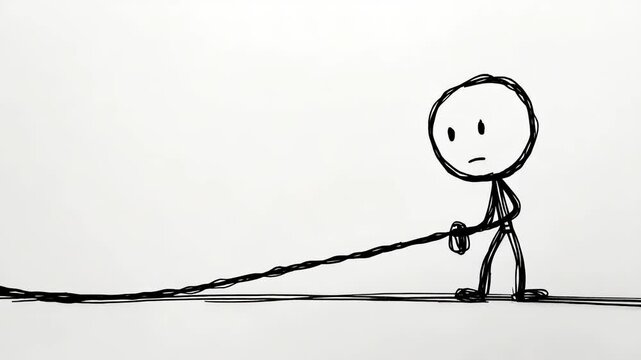 Figure Pulls Long Rope Sadly Outdoors