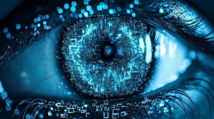 Digital eye gazing, data stream. Cybernetic vision