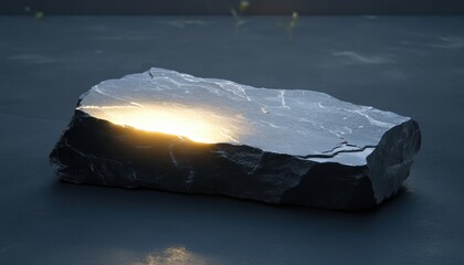Illuminated flat slate stone surface ambient glow textured details nature close-up serenity