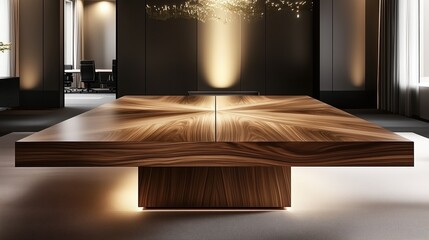 Obraz premium Large modern wooden conference table in a minimalist office