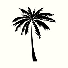 Tropical Palm Tree Silhouette, Black and White Vector Illustration