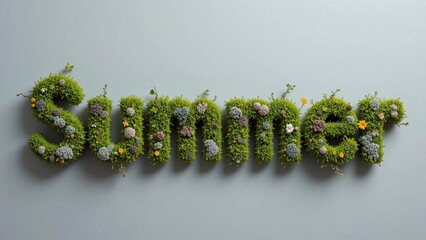 Summer letters with plants: a bright and original image of the word "Summer" decorated with moss and flowers.