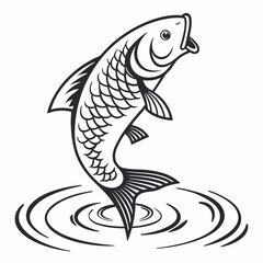 Vector illustration of fish leaping out of water, creating ripples and movement. Nature, aquatic life, fishing, wildlife conservation, recreational fishing content, logos, and environmental awareness.