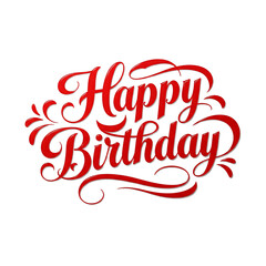  Festive Red Happy Birthday Script Lettering Design for Celebrations, Anniversaries, and Greeting Cards