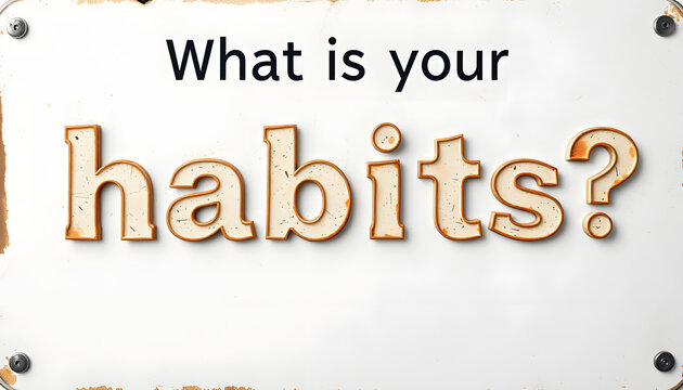What is your habits? Sign with the word habits isolated with white highlights, png. White tone