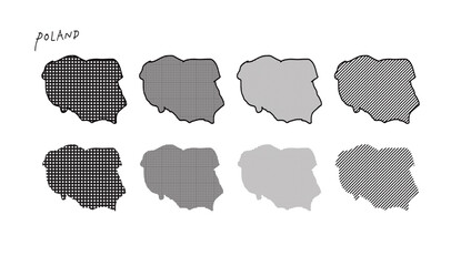 水玉とストライプ柄のポーランドの地図の手書きベクターイラスト