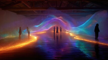 Naklejka premium Heartbeats transformed into light waves in immersive experience.