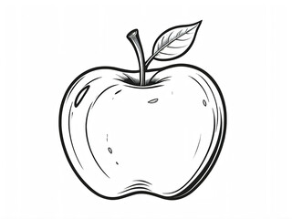 Detailed apple outline illustration, elegant line work on isolated white.