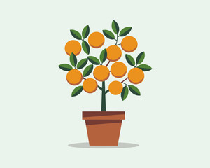 Pixelated Potted Orange Tree Cartoon Cute Vector Design