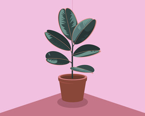 Obraz premium Rubber Plant in Pot Pixel Art Minimalist Design