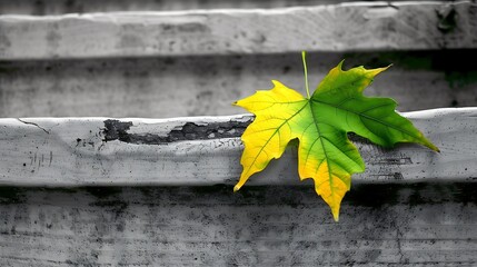 Autumn's whisper: A single leaf's vibrant hues on weathered steps