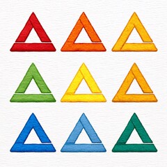 Nine Layered Triangles in Vibrant Hues on Textured Background