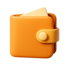 Vibrant orange 3D wallet icon with yellow card inside. Suitable for digital banking, saving apps, finance dashboards, and fintech interfaces
