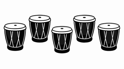 Drum Set Icon Collection with Different Drum Types in Black Vector Style
