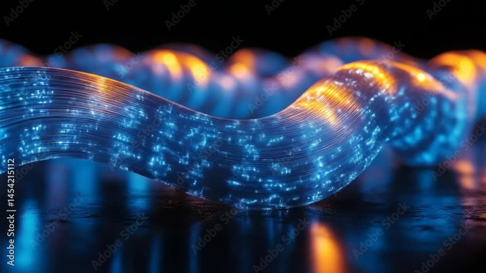 Wall mural captivating neon wave with digital patterns illuminating a sleek surface.