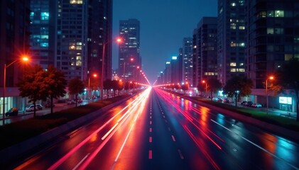 Fototapeta premium Abstract late-night city lights forming a geometric pattern, vibrant, skyline, late