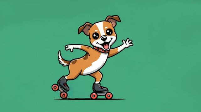 Adorable Jack Russell Terrier Roller Skating, Happy Dog Cartoon Illustration