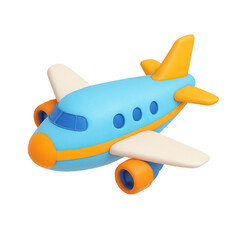 3D cartoon airplane icon in blue and orange colors. Perfect for travel, aviation, or airline-themed illustrations and educational materials