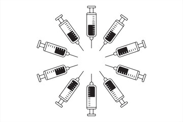 Set of Injection Syringes for Medical Purposes in Black Outline