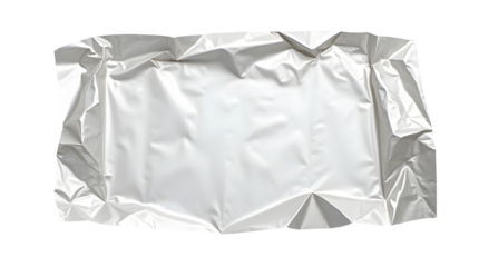 crumpled aluminum foil sheet isolated on white or transparent background png for food package of lunch closeup cut out