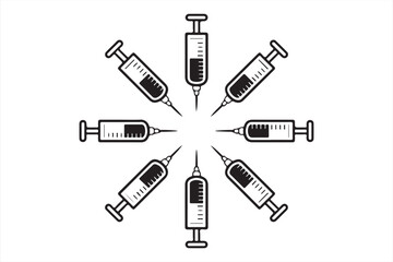 Syringe Vector Icons for Medical and Hospital Use, Black Outline