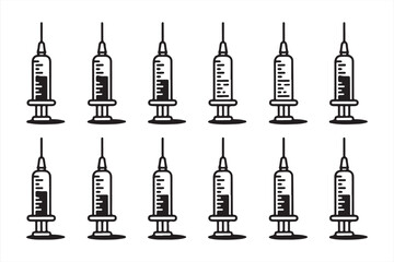 Collection of Medical Syringes in Black Outline for Vaccination and Treatment