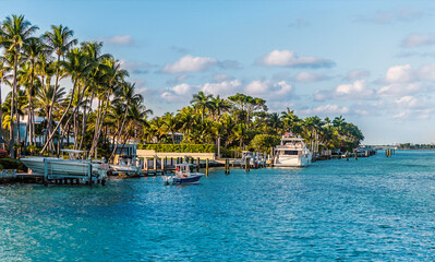 A view along the eastern side of Star Island in Biscayne Bay in Miami in springtime