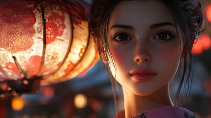 Beautiful anime girl with lantern wallpaper portrait for desktop background and phone wallpaper full hd image