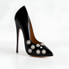 Obraz premium female high heels shoes vector icon. high heel shoe silhouette isolated on white background. Vector logo with high heel shoes capturing elegance and luxury for women's fashion brands.