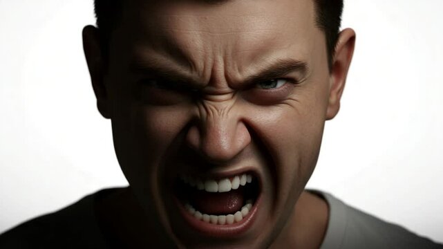Aggressive Man, Close-up Portrait, Digital Art, Intense Expression,  Anger, Rage, Frustration, Human Emotions