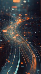 Obraz premium Cityscape of the future, data flow