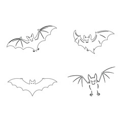 A silhouette of bat in vector on a white background