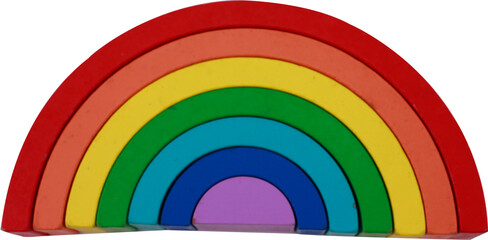 Obraz premium Wooden rainbow stacking toy on transparent background