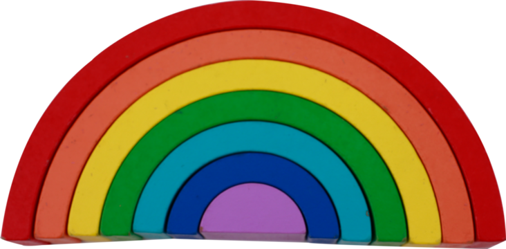 Wooden rainbow stacking toy on transparent background