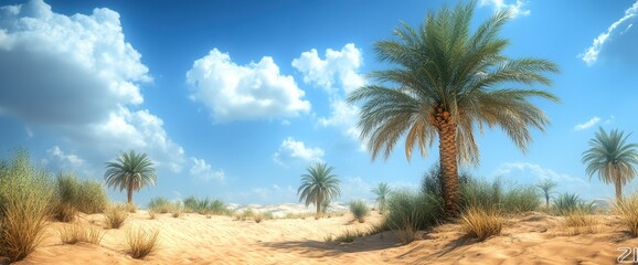 Obraz premium Sunny Desert Landscape with Palm Trees