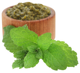 Mint pesto with fresh leaves