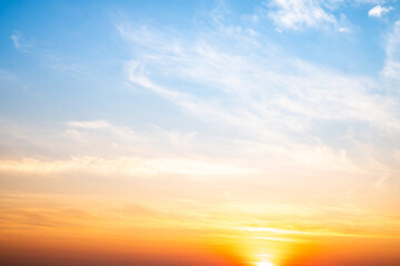 Beautiful , luxury soft gradient orange gold clouds and sunlight on the blue sky perfect for the background, take in evening,Twilight, Large size, high definition landscape photo
