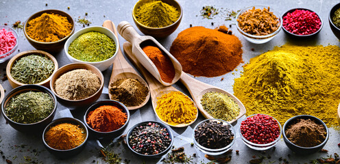 Composition with assortment of spices and herbs