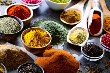 Composition with assortment of spices and herbs