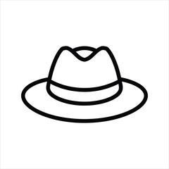 Fedora Hat Icon – Classic Wide Brim Outline Vector Illustration