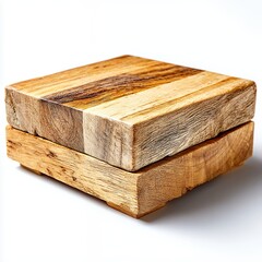 Rustic Square Wooden Coasters Stacked on White Background