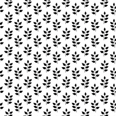 Black and white leaf silhouette seamless pattern. Repeating leaves background. Repeated nature small pattern for design prints.