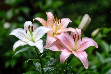Fototapeta premium Three lilies in the rain
