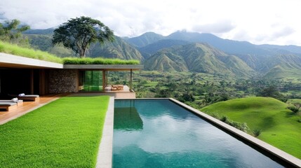 Stunning mountaintop residence with infinity pool and lush landscaping.
